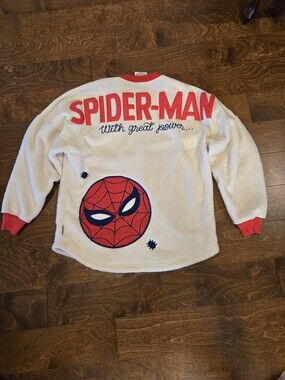 Marvel Disney Spiderman Spirt Jersey Sz M Great Power Sherpa Fluffy Pullover